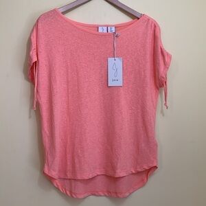 Joie | NWT Salmon Pink Cinch Shoulders Linen Blend Cap Sleeve Round Neck Top S